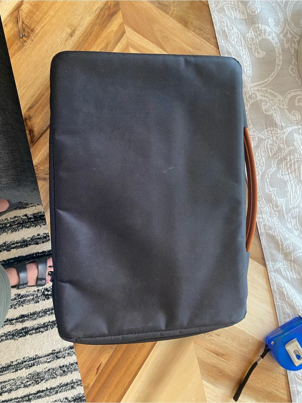 tomtoc 13in Padded Polyester Laptop Sleeve Case Gray Brown Handle
